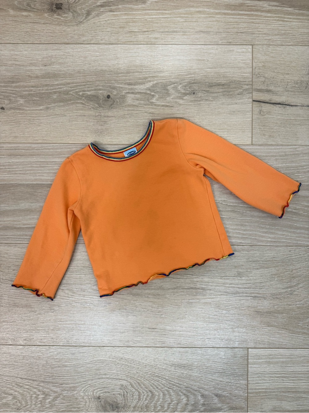 Old Navy Vintage Y2K 2001 Orange Rainbow Ruffle Edge Long Sleeve Tee